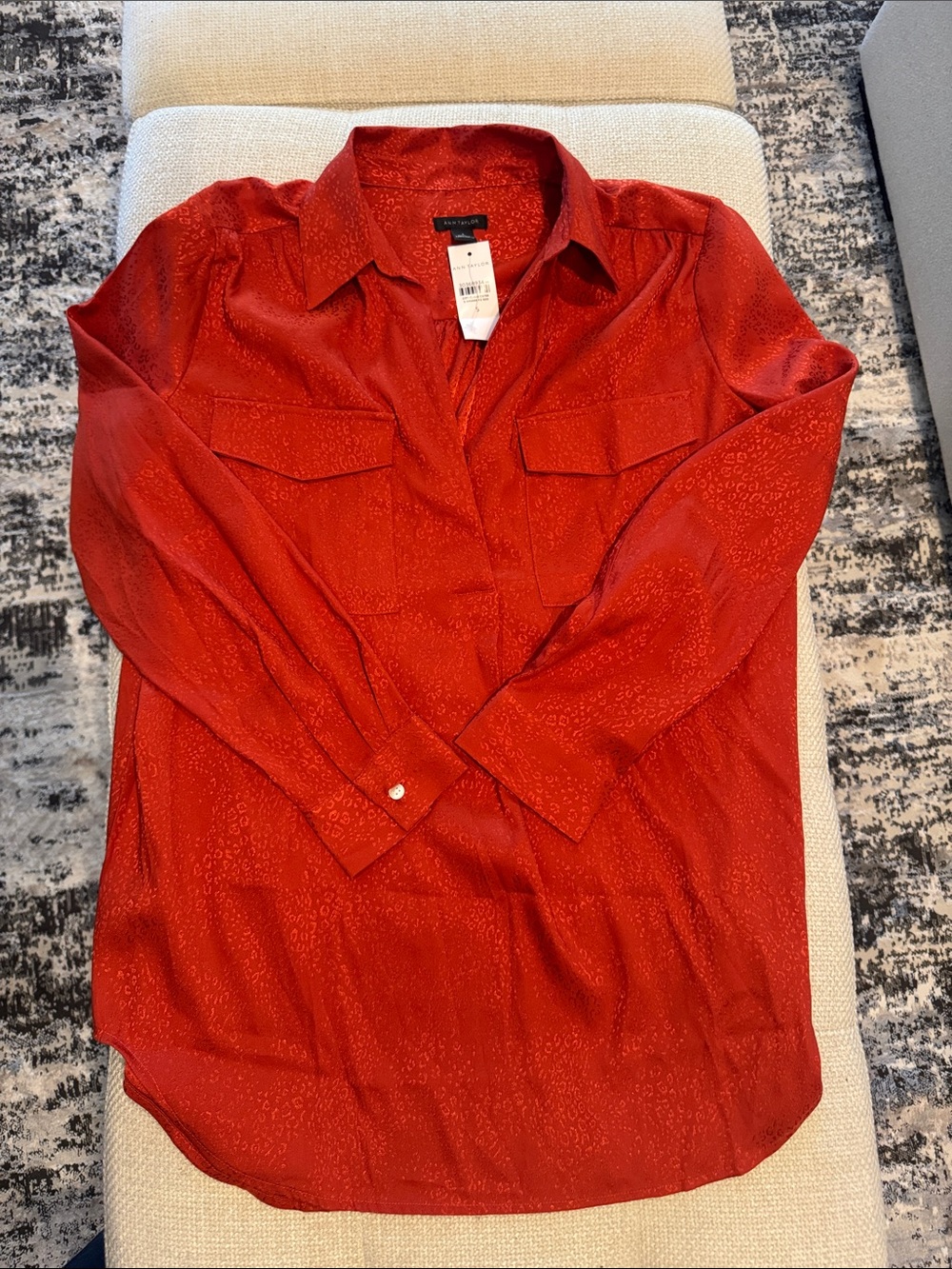 Ann Taylor Red Button-Front Long Sleeve Blouse